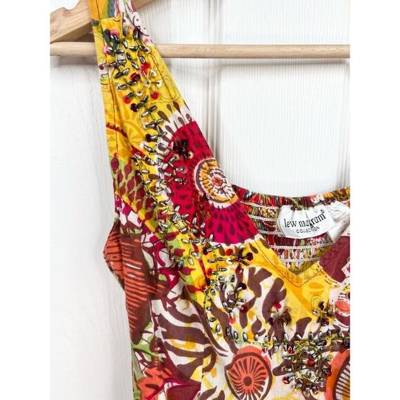 Vintage Lew Magram Collection Embellished Sleeveless Floral Pattern Dress Size M - Picture 4 of 10
